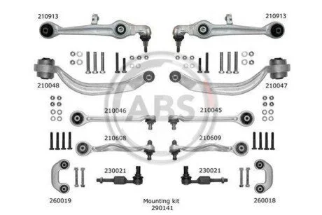 Комплект Рычагов пер подвески Audi A6/Superb/Passat B5 (с тонким пальцем) A.B.S. 219902