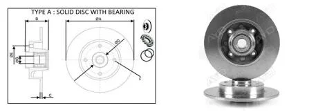Диск гальмівний задній (з підшипником) PSA C3 II/III/C4 I/DS3/2008/207/208/307 2004- APLUS 61585BAP