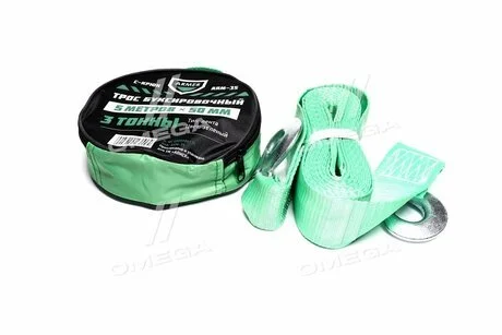 Трос буксировочный 3т. лента 5м. С крюк, зеленый <Armer> ARMER ARM-35