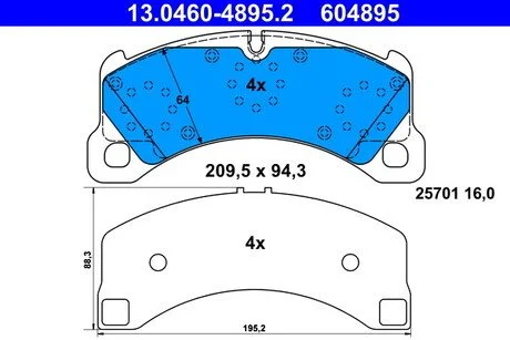 Колодки гальмівні дискові, к-кт ATE 13.0460-4895.2