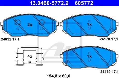 Комплект гальмівних колодок передн, KIA SORENTO I 24-35 0802-1211 ATE 13046057722