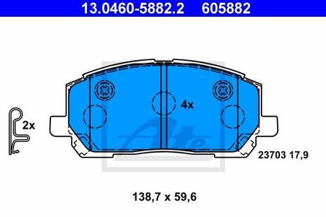 Тормозные колодки дисковые Lexus RX300 00-> ATE 130460-58822