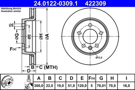 Гальмівний диск 422309 / 24.0122-0309.1 ATE 24012203091