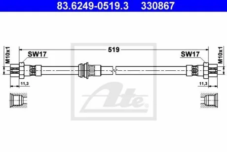 Гальмівний шланг гнучкий (довжина 519мм, M10x1) ATE 83624905193
