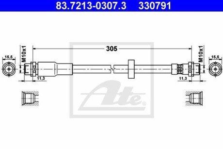 Шланг тормозной ATE 83.7213-0307.3 (фото 1)