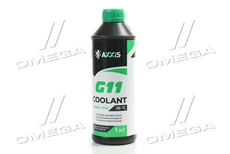 Антифриз GREEN G11 Сoolant Ready-Mix -36°C<> (зелений) (Каністра 1кг) Axxis AX-P999-G11Gr RDM1 (фото 1)