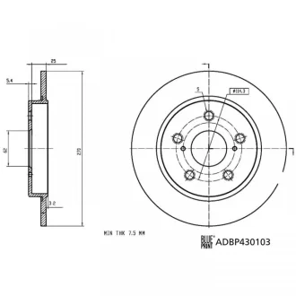 Диск гальмівний задн Лів/Прав TOYOTA COROLLA 15/16/20H 0119- BLUE PRINT ADBP430103