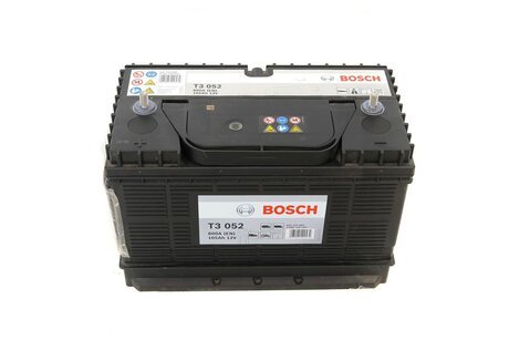 Аккумулятор 105Ah-12v (T3052) (330x172x240),L,EN800 клеммы тонкие по центру BOSCH 0092T30520 (фото 1)