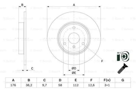 ДИСК ГАЛЬМIВНИЙ ПЕРЕДНIЙ BOSCH 0 986 479 E74