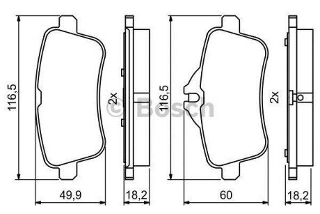 Комплект тормозных колодок, дисковый тормоз BOSCH 0986495403 (фото 1)