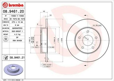 Тормозной диск BREMBO 08.9461.20 (фото 1)