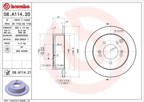 Тормозной диск BREMBO 08.A114.21