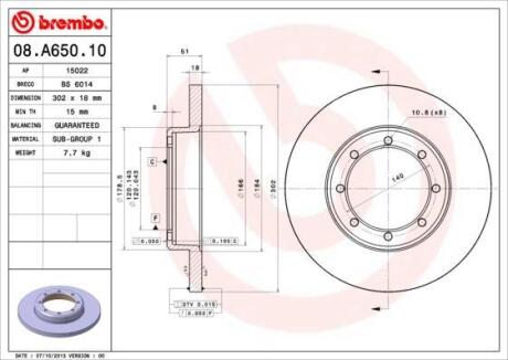 Гальмівний диск зад NV400 11-/Movano B/Master III 10- (302x51mm) BREMBO 08A65010