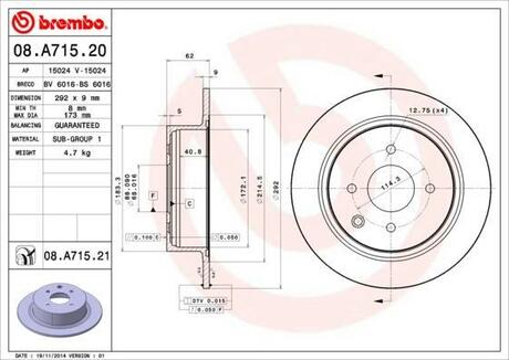 Тормозной диск BREMBO 08.A715.20