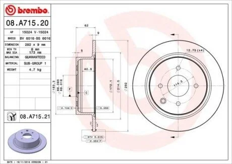 Гальмівний диск BREMBO 08.A715.20