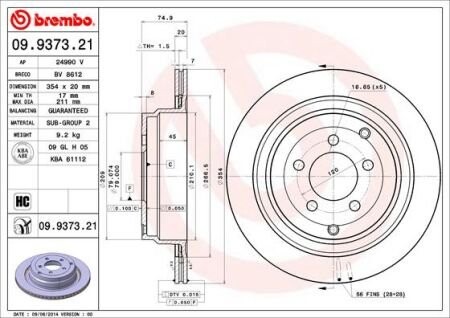 Тормозной диск BREMBO 09.9373.21