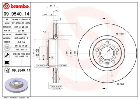 Гальмівний диск BREMBO 09.9540.11