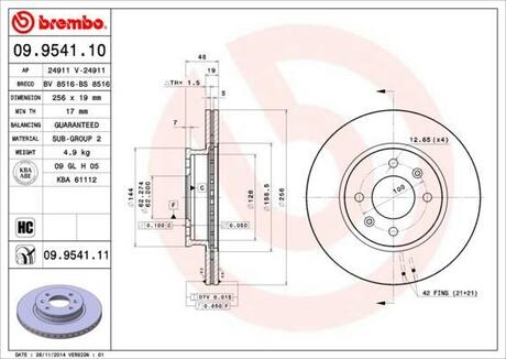 Гальмівний диск BREMBO 09.9541.10 (фото 1)