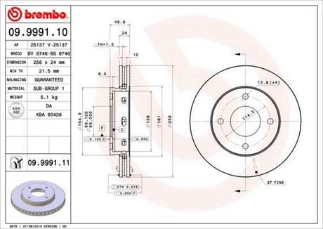 Тормозной диск BREMBO 09.9991.11 (фото 1)