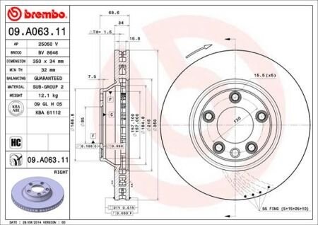 Тормозной диск вентилируемый BREMBO 09.A063.11 (фото 1)