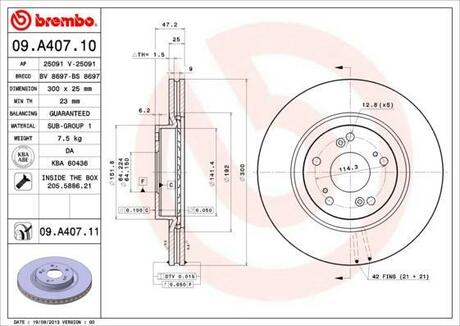 Тормозной диск BREMBO 09.A407.10 (фото 1)