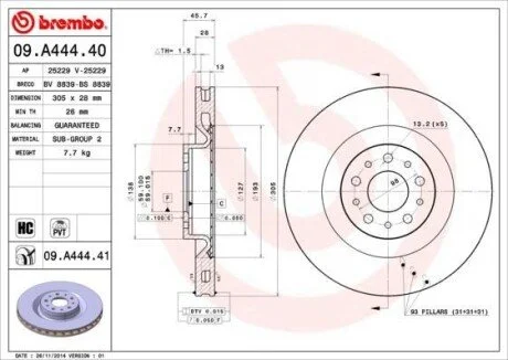 Диск гальм. передній BREMBO 09.A444.40