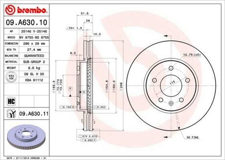 Гальмівний диск BREMBO 09.A630.10 (фото 1)