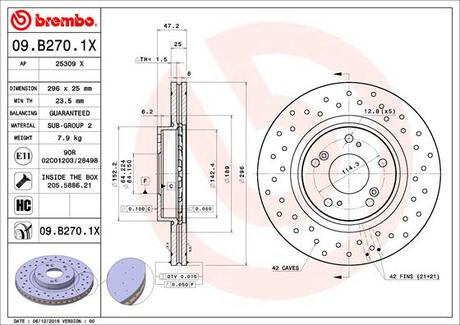 Гальмівний диск BREMBO 09.B270.1X (фото 1)