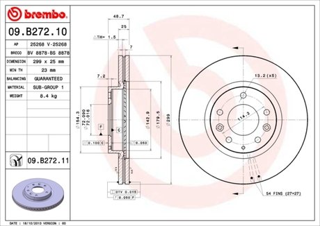 Гальмівний диск вентильований BREMBO 09.B272.10 (фото 1)