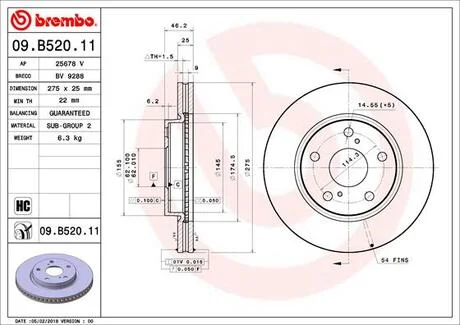 Гальмівний диск передній BREMBO 09.B520.11