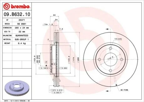 Гальмівний диск BREMBO 09.B632.10