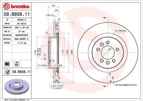 Тормозной диск передний BREMBO 09.B858.11