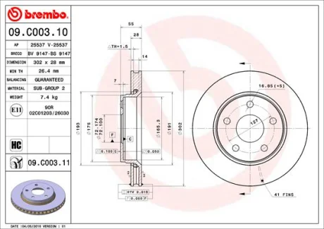 Диск гальмівний передн. BREMBO 09.C003.11