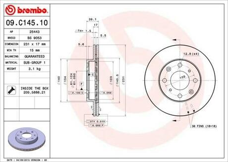 Тормозной диск BREMBO 09.C145.10 (фото 1)