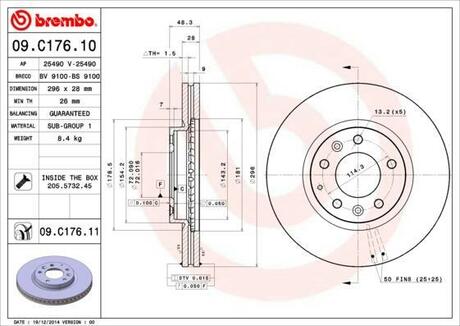 Тормозной диск BREMBO 09.C176.11 (фото 1)