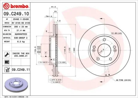 Диск гальмівний передн. BREMBO 09.C249.11