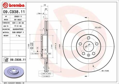 Тормозной диск BREMBO 09C93811