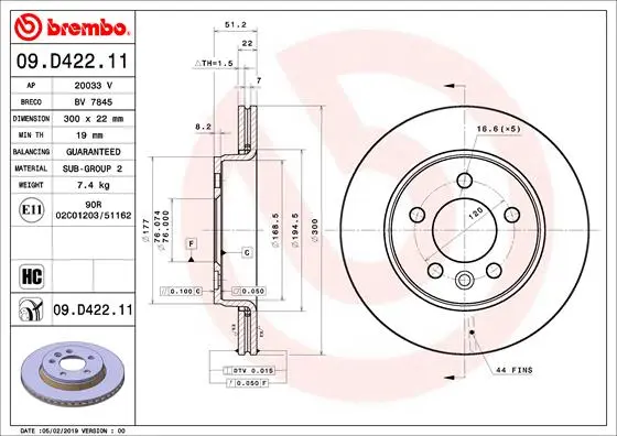 Диск гальмівний задн. (вир-во) BREMBO 09.D422.11 (фото 1)