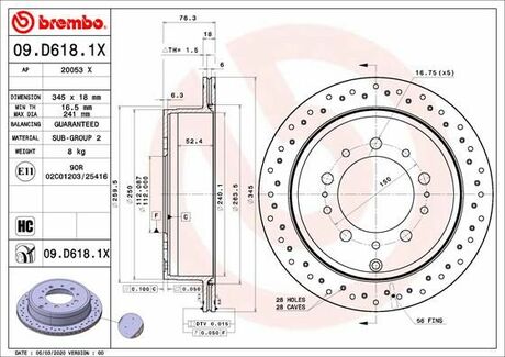Гальмівний диск задній BREMBO 09.D618.1X