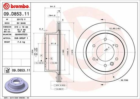 Тормозной диск BREMBO 09D85311