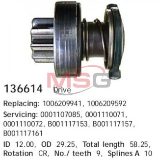 Бендікс стартера BMW E34/E39/E38/E31/X5 "3,0-4,6" 92-04 CG136614 CARGO 136614