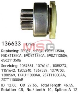 Бендікс стартера FORD/JAGUAR Mondeo/Cougar/X-Type "1,8-3,0 "94-09 CG136633 CARGO 136633