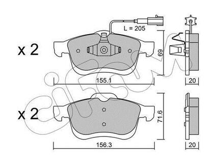 Тормозные колодки перед Doblo 10- (диск 305mm)(1552x6908x203) CIFAM 822-824-1 (фото 1)