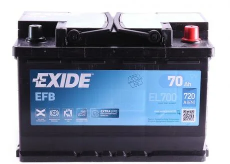 Аккумулятор 70Ah-12v EFB (278х175х190),R,EN720 EXIDE EL700