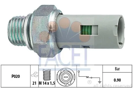 Датчик тиску олії (0,9bar/1 конт./чорний)) KANGOO 1.1-2.5D 97- FACET 7.0153