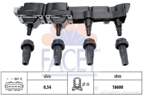 Котушка запалювання Citroen Berlingo/ Peugeot 206/307/Partner 1.6 00- FACET 9.6307