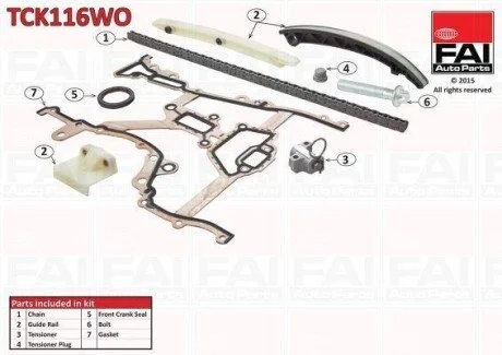 Комплект ланцюга ГРМ (з ущільнювачами) Opel Astra G/H 1.4/Corsa D 1.0/1.4/Meriva A 1.4 16V Fischer Automotive One (FA1) TCK116WO
