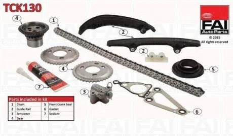 Комплект ланцюга ГРМ (з шестернею) Fiat/Ford/PSA 2.2Hdi/Jtd/Tdci 06- Fischer Automotive One (FA1) TCK130