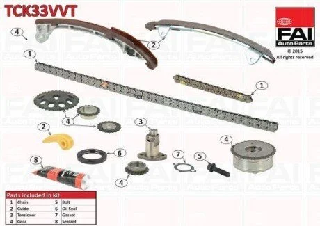 Комплект цепи ГРМ (с шестернями+механизмом) VVT) TOYOTA RAV 4 2.0/2.4 00-, CAMRY 2.4/3.0 01- Fischer Automotive One (FA1) TCK33VVT