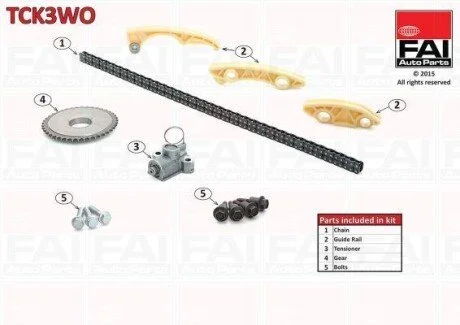 Комплект ланцюга ГРМ (з однією шестернею) Fiat Croma 2.2 16V 05-/Opel Vectra B 2.2 00- Fischer Automotive One (FA1) TCK3WO